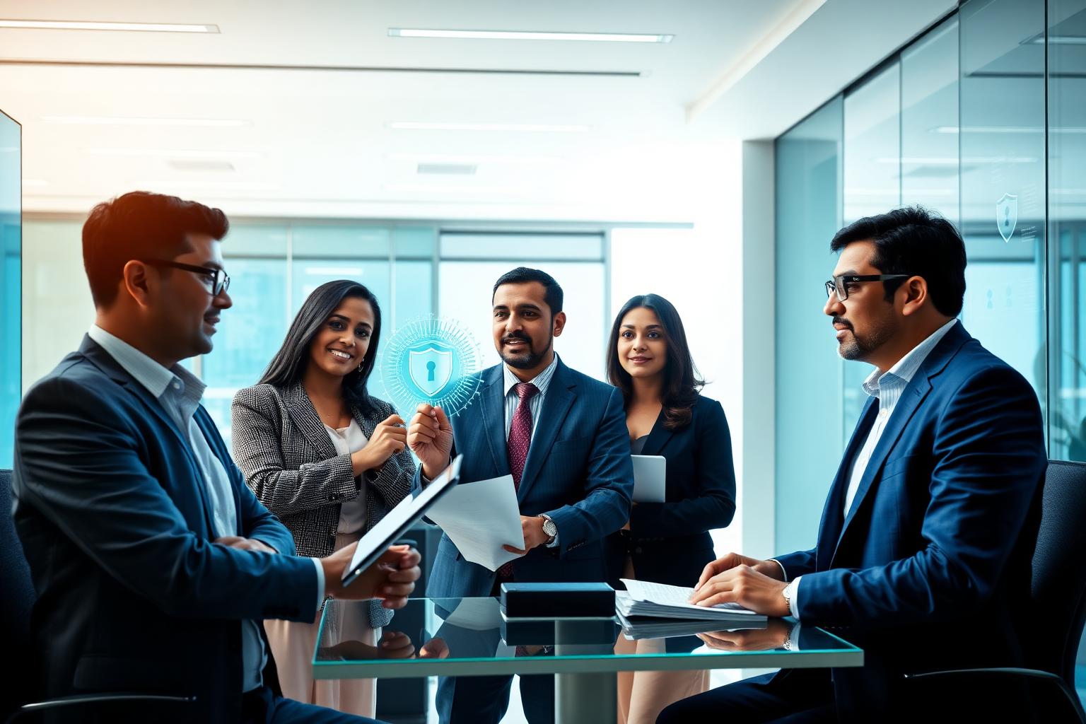 Indian compliance consultants discussing data security and legal documentation